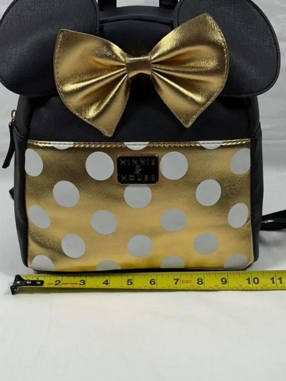 Disney Minnie Mouse Black and Gold Polka Dot Ears Mini Backpack